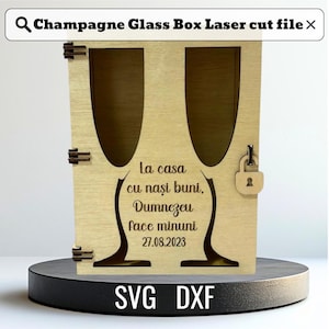 Caja de champán con bisagras y caja de copas de vino Archivos vectoriales CNC DXF para corte por láser de madera. Archivos SVG cortados por láser.