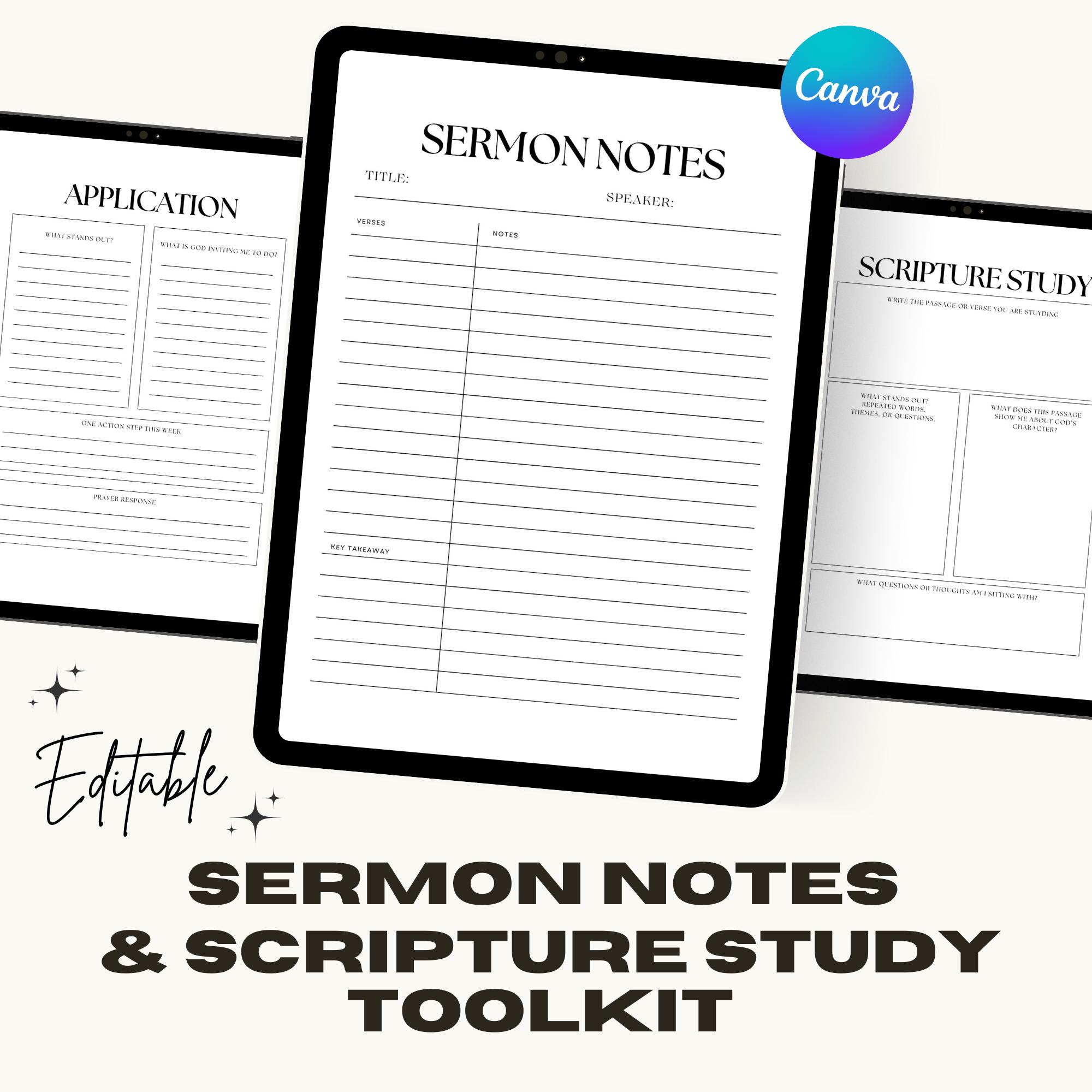 Sermon Notes and Scripture Study Toolkit Printable Christian Bible ...