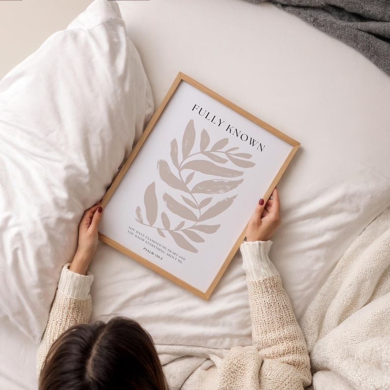 Minimal Scripture Art Set of 2 Neutral Christian Wall Art Bundle Neutral Bible Verse Botanical Art Fully Known and Deeply Loved Verse Art image 5