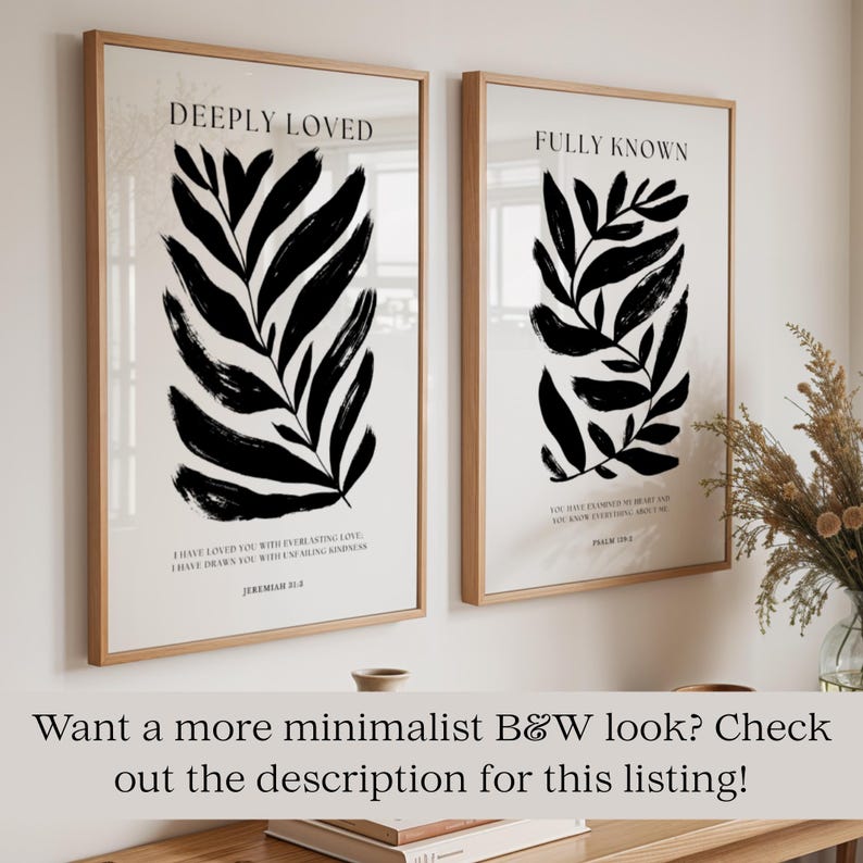 Minimal Scripture Art Set of 2 Neutral Christian Wall Art Bundle Neutral Bible Verse Botanical Art Fully Known and Deeply Loved Verse Art image 11