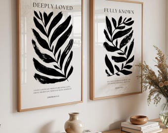 Set of 2 Minimalist Scripture Prints | Christian Wall Art | Bible Verse Printable | Black and White Faith Decor | Digital Download