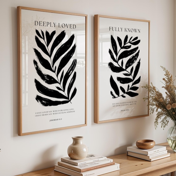 Set of 2 Minimalist Scripture Prints | Christian Wall Art | Bible Verse Printable | Black and White Faith Decor | Digital Download