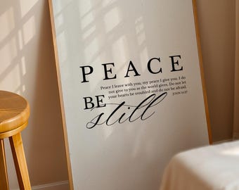 Peace Be Still Scripture Wall Art Minimalist Christian Bible Verse Decor Modern Scripture Typography Printable Digital Download