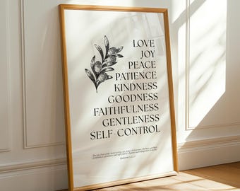 Fruit of the Spirit Christian Wall Art Printable Neutral Bible Verse Typography Galatians 5 22 Minimal Scripture Art Digital Download