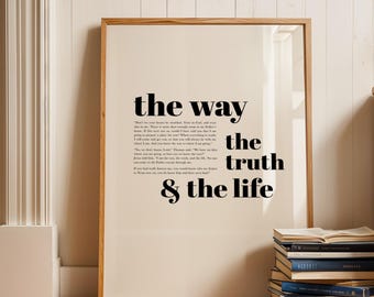 The Way The Truth The Life Wall Art | John 14:6 Bible Verse Printable | Minimalist Christian Scripture Art|  Digital Download