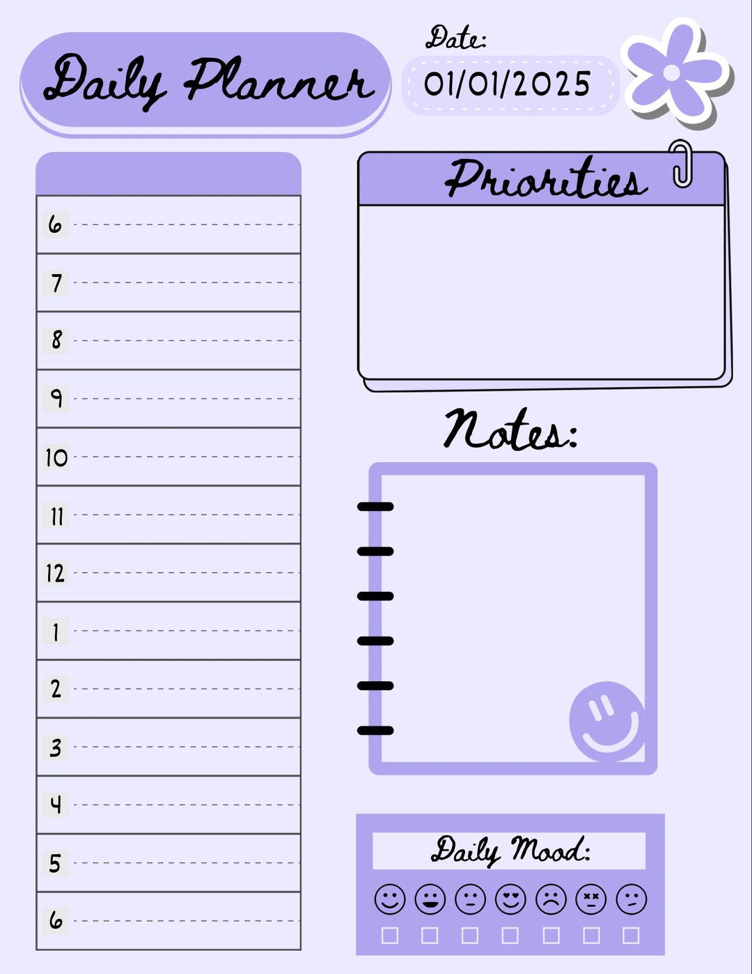 Printable Daily Planner | Aesthetic Purple To-do List and Time Blocking ...