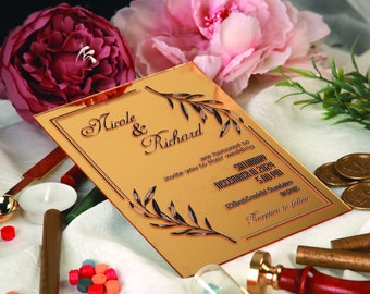 Gold Acrylic Wedding Invitation, Personalized Wedding Card, Baby Shower Invitations, Custom Mirror Wedding Invites, Sweet 16 İnvitation