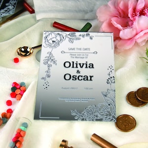 Silver Acrylic Wedding Invitation, Acrylic Invitation,  Custom Invitation, Gold Mirrored Invitations, Clear Invitations with Rsvp