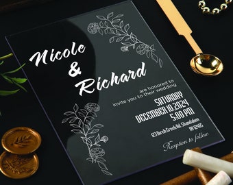 Black Transparent Acrylic Wedding Invitation, Custom Acrylic Engagement card, Wedding Invitation, Frozen Invitation, Clear Wedding Invite