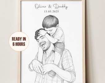 Line Art Portrait, Father's Day Line Art from Photo, Minimalist Line Drawing, First time Dad Line Drawing, Father's Day Gift, Gift for Him