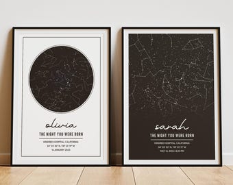Custom Star Map Print, Birthdate Constellation Gift for Newborn, Personalized Baby Gift, Night Sky Print, 1st Birthday Gift, New Baby Gift