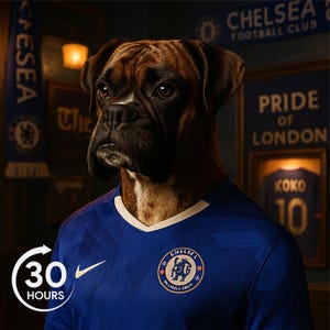 Custom Football Team Pet Portrait, Digital Soccer Star Poster for Pet, Personalized Football Player Pet Kit, Pet Lover Soccer Wall Art Gift