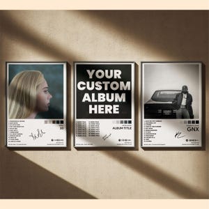 Conjunto de 3 pôsteres de álbuns personalizados, capa de álbum, impressões musicais personalizadas, pôster de álbum &quot;Escolha seu artista favorito&quot;, lista de faixas musicais personalizadas para presente