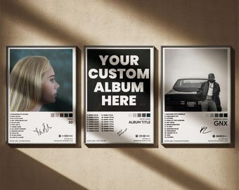 Juego de 3 pósteres de álbum personalizados, portada de álbum, impresiones musicales personalizadas, elige tu póster de álbum de artista favorito, lista de canciones personalizada para regalo