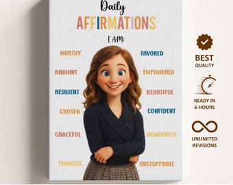 Poster di affermazioni quotidiane con arte Disney, poster motivazionale da parete stampabile, poster positivo per sala giochi con cartone animato 3D, decorazione per ufficio terapeutico