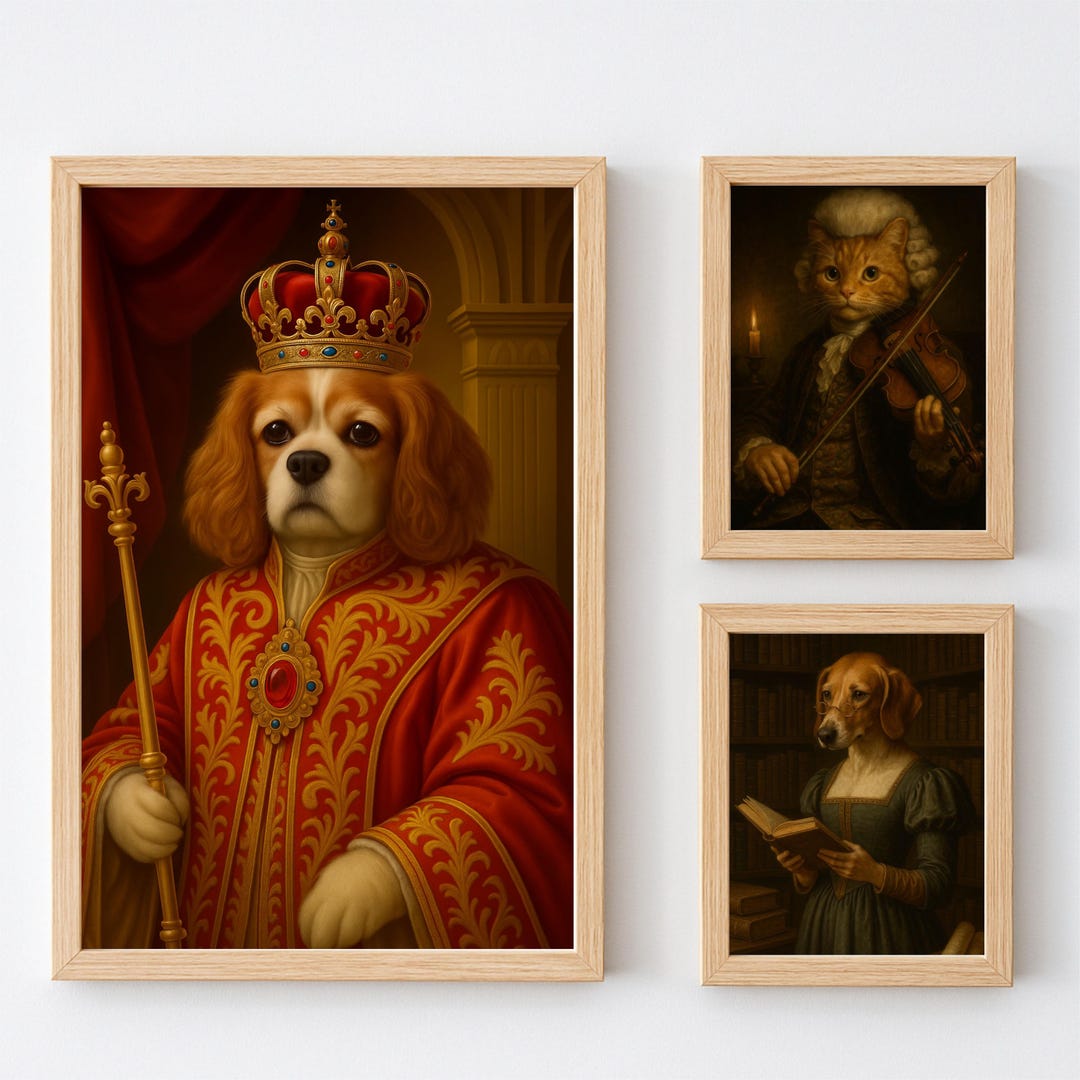 Custom King Pet Portrait, Royal Dog Oil Painting on Canvas ...