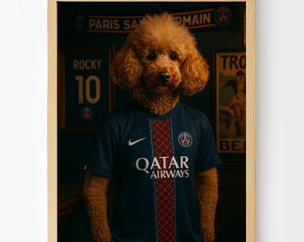Custom Football Pet Portrait, Dog Football Jersey Painting on Canvas, Funny Dog Cat Sport Team Jersey, Digital Download, Sport Themed Poster