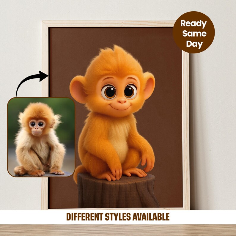 Custom Cartoon Portrait, Disney Inspired Animal Art, Funny Monkey ...