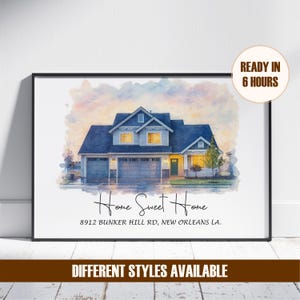 Personalisiertes Hausporträt, erstes Hausgemälde vom Foto, Abschlussgeschenk des Maklers, Aquarellillustration für den Hochzeitsort, Einweihungspartygeschenk