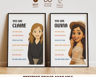 Poster di affermazioni positive con fumetti personalizzati, decorazione per ufficio, poster di tratti di personalità positivi, regalo di compleanno per amici