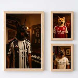 Retrato de perro con camiseta de equipo personalizada, póster de camiseta de equipo de fútbol personalizado para mascota, camiseta de perro divertida con nombre, decoración de dormitorio para fanáticos del fútbol