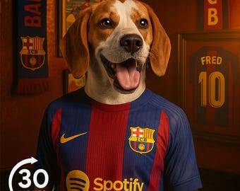 Custom Pet Football Poster, Dog in Soccer Kit with Name and Jersey Number, Personalized Football Club Jersey for Pet, Pet Lover Soccer Gift
