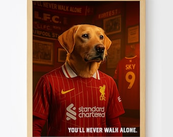 カスタム犬ポートレート、パーソナライズされたサッカー犬ポートレート、ペットサッカーチームシャツポスター、名前入りおもしろ犬ジャージ、サッカー好きのペットへのギフト