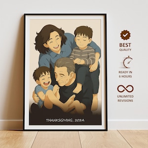 Benutzerdefinierte Ghibli Style Familienporträt, personalisierte Anime Kunst Porträt, Familienfoto für niedliche Anime Art, Familien Illustration, Jubiläumsgeschenk
