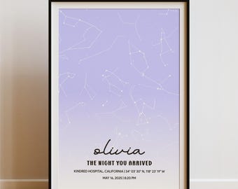 Custom Star Map Poster, Baby Constellation Gift, The Day You Were Born Star Map, Newborn Keepsake, Personalized Wall Art, Digital Download