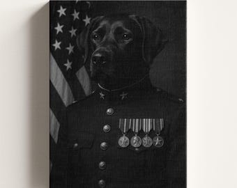 Retrato de perro militar personalizado, póster de perro de trabajo militar, lienzo de perro K9 retirado, impresión de homenaje a un perro, regalo de jubilación para un perro militar veterano