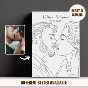 Custom Couple Line Art Portrait from Photo, Wedding Photo Line Art Portrait, Custom Drawing for Couple, Line Art Portrait, Engagement Gift