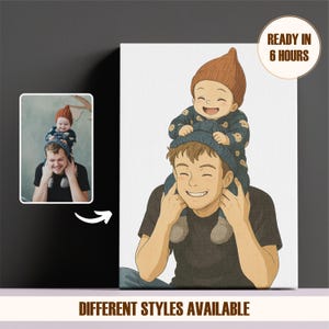 Benutzerdefinierte Ghibli Style Vater und Sohn Porträt, Vatertag Porträt vom Foto, personalisierte Anime Kunst Andenken für Papa, Familie Digitaldruck