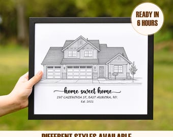 Custom House Sketch Print, Personalized House drawing from Photo, Home Sweet Home Sign, Realtor Closing Gift, Housewarming Gift