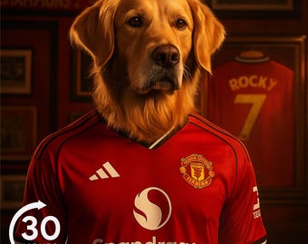 Custom Pet Football Poster, Dog in Soccer Kit with Name and Jersey Number, Personalized English Soccer Club Jersey for Pet, Pet Lover Gift