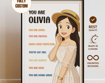 Positive Daily Affirmation Wall Art, Printable Motivation Quotes with Ghibli Style Art, Therapy Office Decor, Classroom Wall Affirmation Art