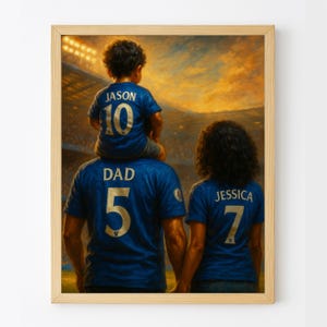 Football Family Portrait Gift, American Football Lover Team Print, Mom, Dad and Kid Football Team Portrait, Personalized Dream Team Wall Art