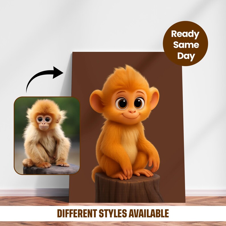 Custom Cartoon Portrait, Disney Inspired Animal Art, Funny Monkey ...