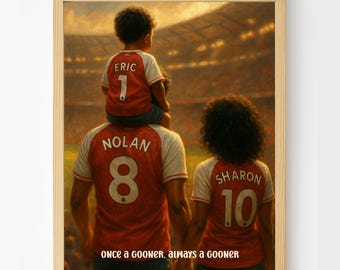 Custom Family Football Portrait, Dad Son Soccer Shirt Print with Stadium Background, Family Portrait, Soccer Lover Gift, Family Wall Art