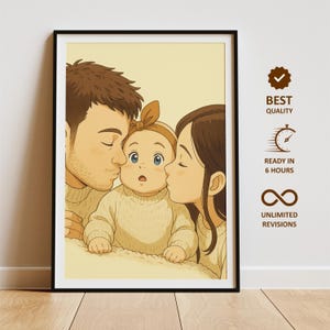 Custom Ghibli Style Family Portrait from Photo, Personalized Baby and Parent Anime Portrait, Family Photo to Cute Anime Art, Family Prints