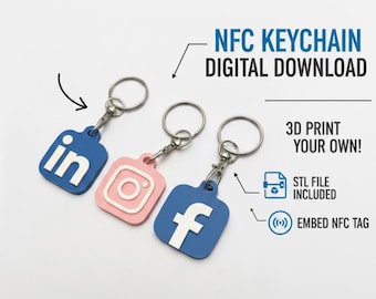 Lot de porte-clés NFC imprimés en 3D : étiquette de réseau social, image de marque de petite entreprise (téléchargement numérique)