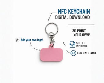Grand fichier STL de porte-clés NFC rectangulaire personnalisable imprimé en 3D : image de marque pour les réseaux sociaux (téléchargement numérique)