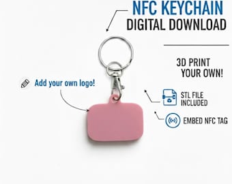 Fichier STL de porte-clés NFC rectangulaire personnalisable imprimé en 3D : image de marque pour les réseaux sociaux (téléchargement numérique)