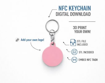 Fichier STL rond de porte-clés NFC personnalisable imprimé en 3D : image de marque pour les réseaux sociaux (téléchargement numérique)