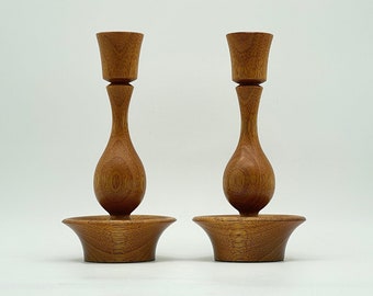 VTG, Pair Teak MCM Candlestick Holders, Made in 1960s - Great For Styling!