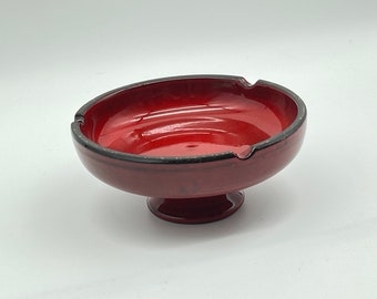 VTG, RARE Red Pottery Ashtray With Pedestal, 1970s - Great For Styling!