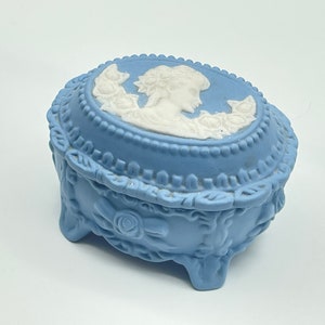 VTG Cameo Trinket Box, Blaue und Weiße Jaspis Bisque Schmuck Box - Geschenk für Sie!