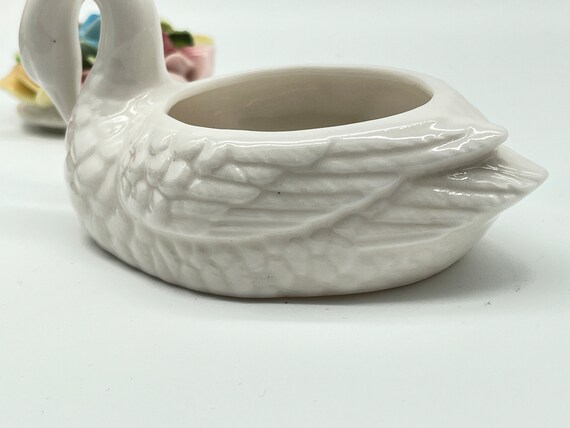 VTG, Porcelain Swan with Hand Applied Flowers Tri… - image 9