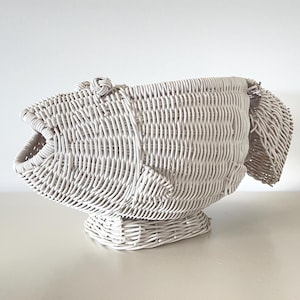 VTG, Wicker Fish Basket Planter, Made in 1980s - Great For Styling!