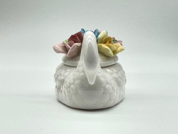 VTG, Porcelain Swan with Hand Applied Flowers Tri… - image 3