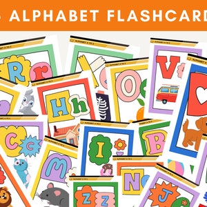 26 ABC-flashkaarten, educatieve kaarten, A-Z-kaarten, alfabet-flashcards, kinderkleurenalfabet, Montessori-kaarten, afdrukbare alfabetkaart